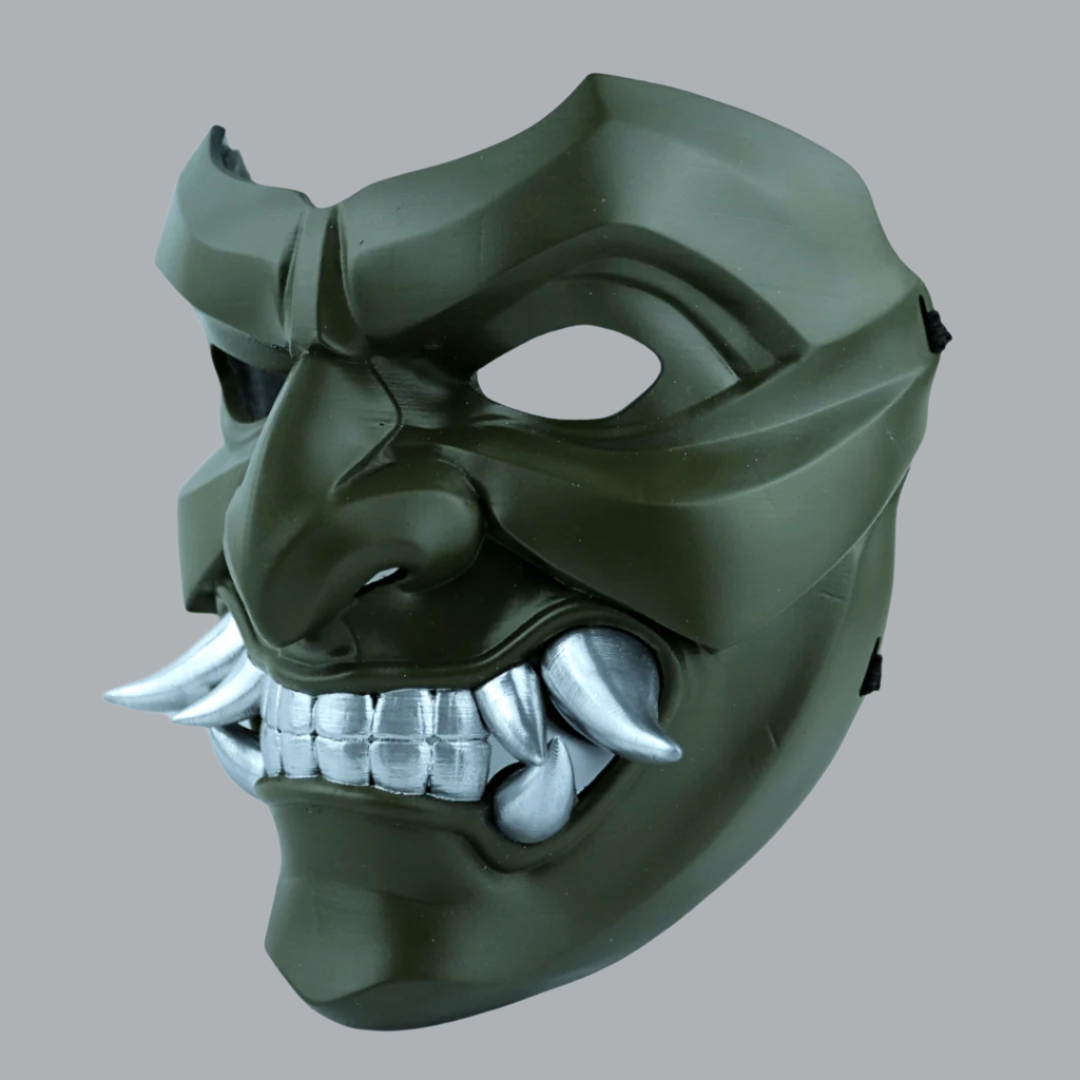 Space Armory Kabuto Mask With Fangs Army Green Masks